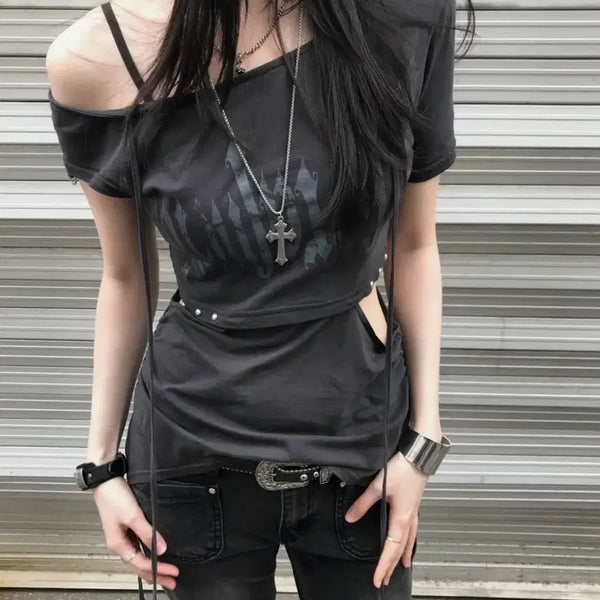 [BUNJANG] Reverbless H Neck Logo T-Shirt Gray / 리버뉴스 BLAVKNESS HALTERNECK LOGO TEE_GRAY