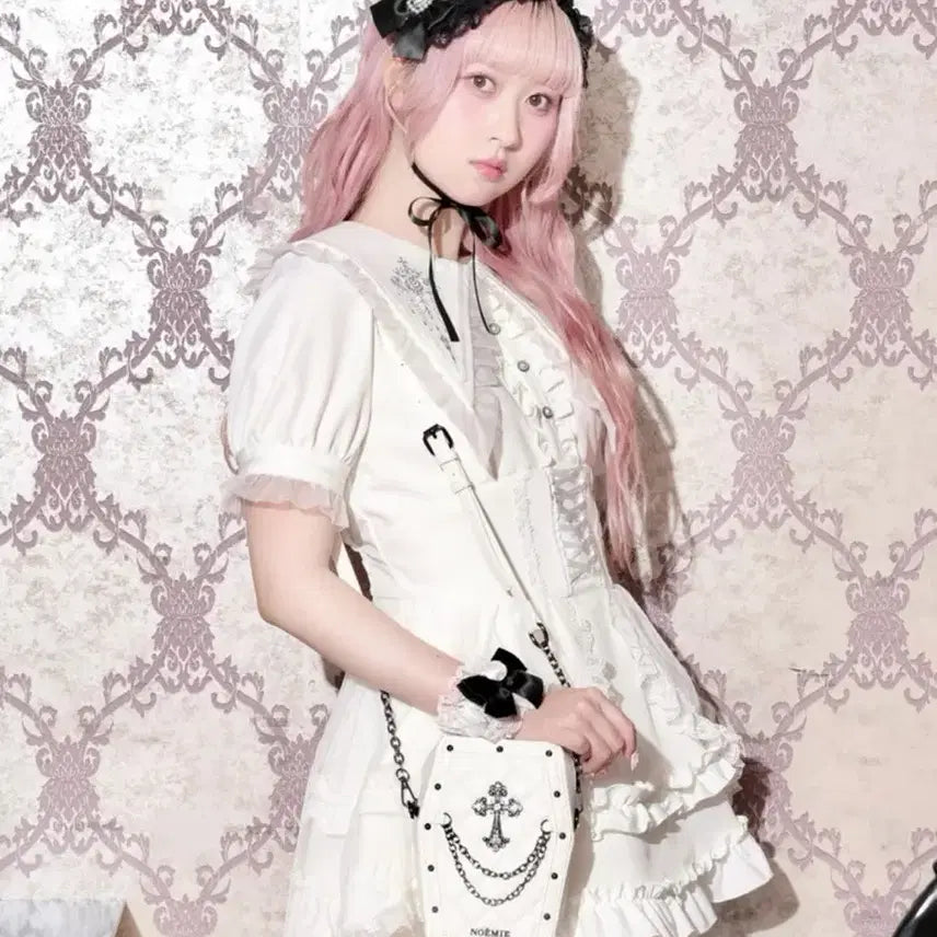 [BUNJANG] Noemi White Fishtail Big Collar Gothic Lolita Setup Dress / 새상품 실사O 노에미 화이트 피쉬테일 빅카라 고딕 셋업 드레스 고스로리 로리타 지뢰계