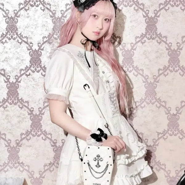 [BUNJANG] Noemi White Fishtail Big Collar Gothic Lolita Setup Dress / 새상품 실사O 노에미 화이트 피쉬테일 빅카라 고딕 셋업 드레스 고스로리 로리타 지뢰계