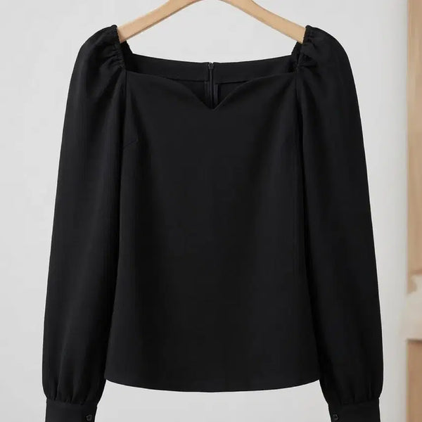 [BUNJANG] Black Puff Sleeve Square Neck Blouse / 새상품) 블랙 퍼프소매 스퀘어넥 블라우스