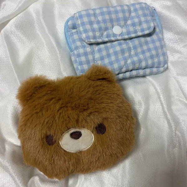 [BUNJANG] Bear Pouch + Sky Blue Checkered Pouch Set / 파우치 세트
