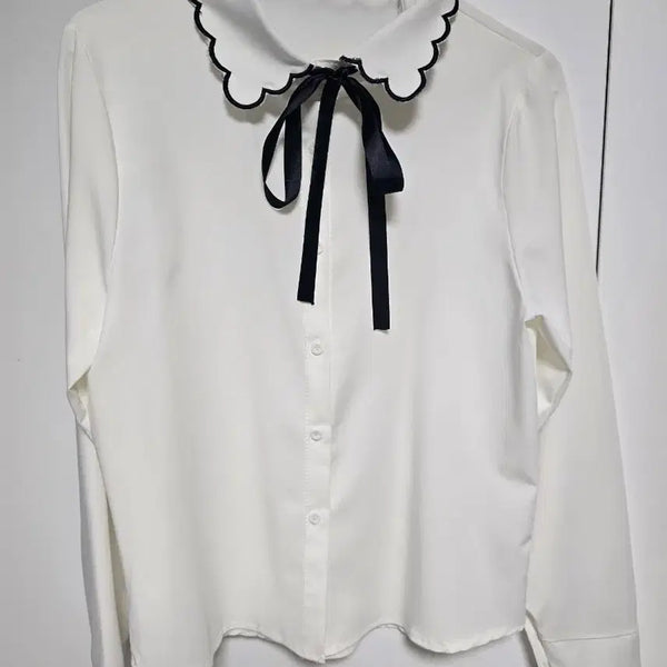 [BUNJANG] Japanese Style White Ribbon Blouse / 양지뢰계 일녀 일본 감성 화이트 리본 블라우스 카라