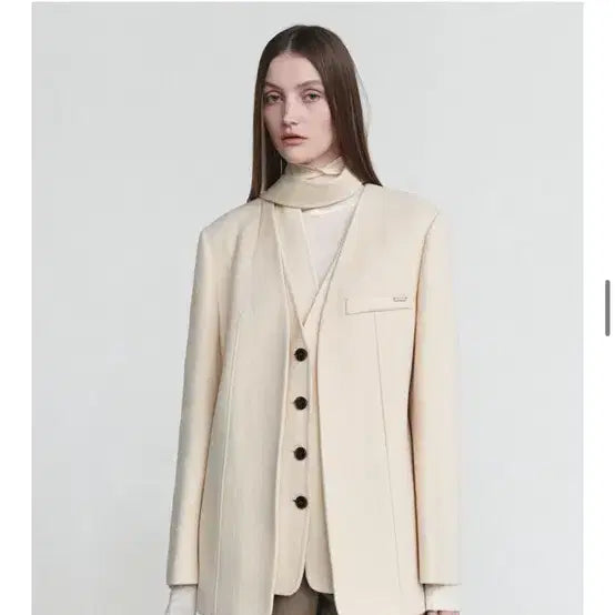 [BUNJANG] L'OBJET Layered Collarless Jacket (Butter Cream, S) / [루에브르] Collarless Layered Jacket(butter cream, S)