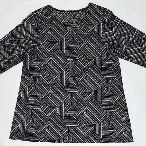 [BUNJANG] Geometric Pattern 3/4 Sleeve Blouse / 기하학 패턴 3부 소매 블라우스