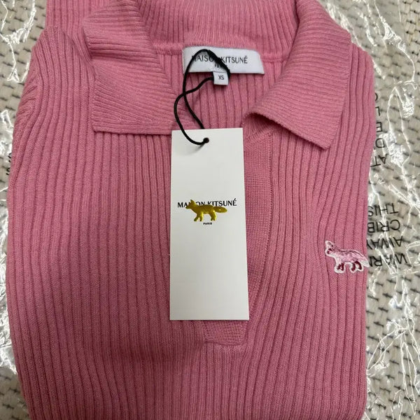 [BUNJANG] Maison Kitsuné Pink Ribbed Collar Knit XS / 메종키츠네 핑크 골지 카라 니트