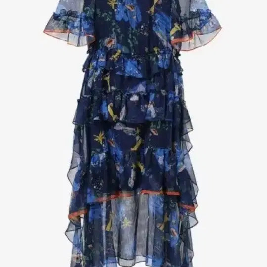 [BUNJANG] Ozweego 2nd Navy Blue Chiffon Dress with Unique Pattern / 새상품급)오즈세컨 원피스 오브제미샤마인산드로에고이스트시슬리듀엘sjsj시스템헤지스온앤온지컷