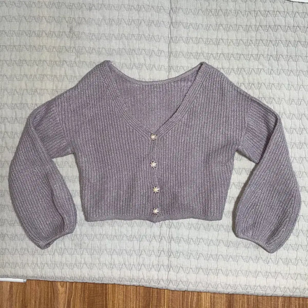 [BUNJANG] Lavender Purple Button Cardigan M / 라벤더 보라 가디건 버튼 단추 M [옷]