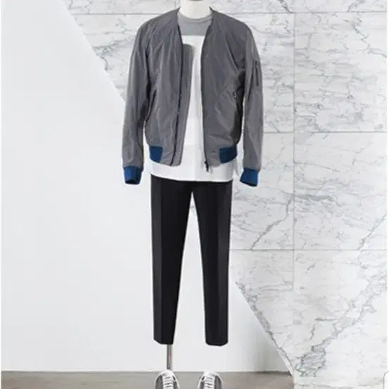 [BUNJANG] Solid Homme WOOYOUNGMI Grey Blue Color-Block Blouson Jacket / 솔리드옴므 WOOYOUNGMI 그레이 블루 배색 블루종