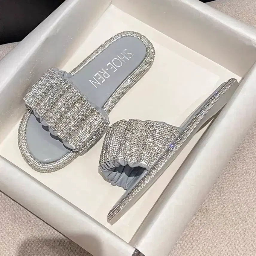 [BUNJANG] Bling Silver Silicone Slippers Size 245 / 블링 은색 실리콘 슬리퍼 새거 245