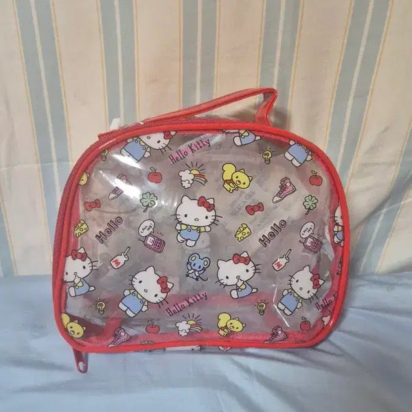 [BUNJANG] Hello Kitty Transparent Pouch Red / 헬로키티 투명 파우치 레드가방 새상품