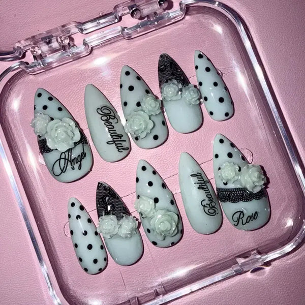 [BUNJANG] Mintcore Handmade Nail Tips / 민트코어 수제네일팁 주문제작 판매 도트 장미 네일팁