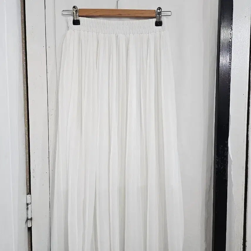 [BUNJANG] Women's Pleated Chiffon Long Skirt White / 새상품 여성 롱스커트 Free 허리밴딩 플리츠 쉬펀 롱치마 화이트 밴딩 주름 스커트 치마 새제품