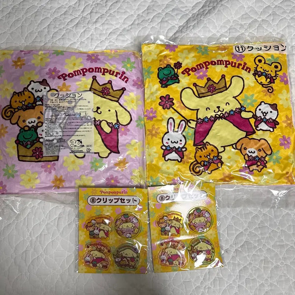 [BUNJANG] Sanrio Pompompurin 30th Anniversary Kuji Cushion & Clip Bundle (Sealed) / 미개봉)폼폼푸린 쿠지 방석2,클립2 일괄
