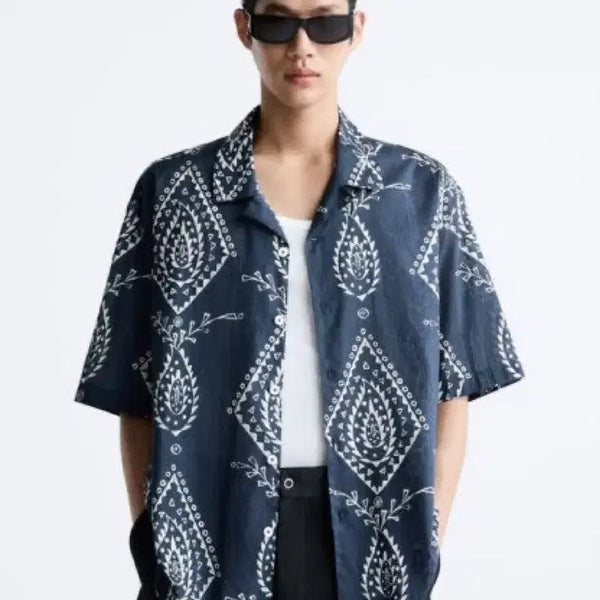 [BUNJANG] Zara Navy Pattern Shirt 100-105 / 자라 ZARA 네이비  패턴 셔츠 100~105사이즈