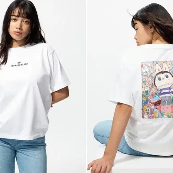 [BUNJANG] Uniqlo x POP MART Labubu Cotton Graphic T-Shirt White M / 유니클로 팝마트 라부부 티셔츠 화이트 m