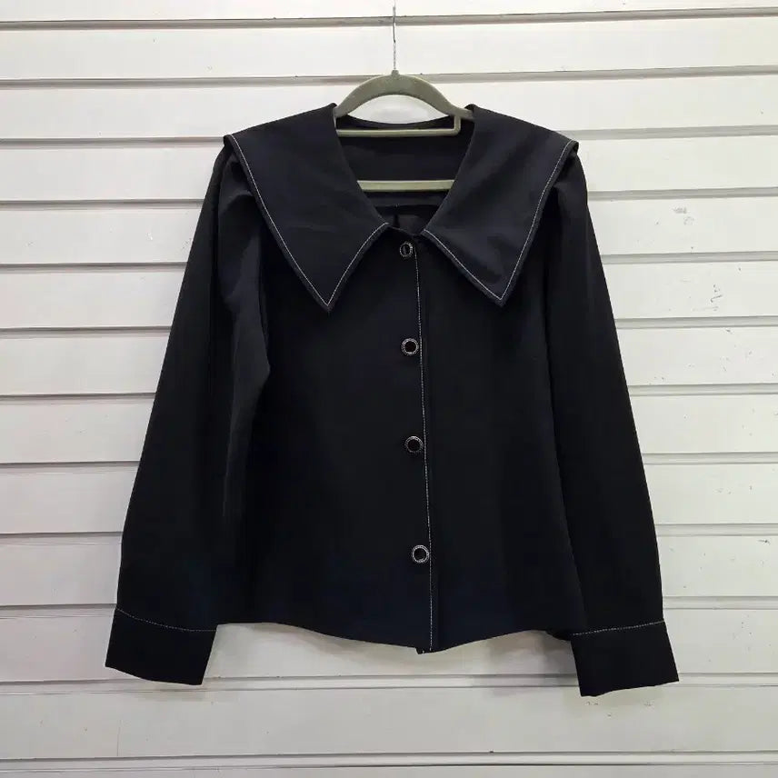 [BUNJANG] Black Spring/Autumn Big Collar Blouse / 블랙  춘추용  빅카라 블라우스 66/보물찾기천사