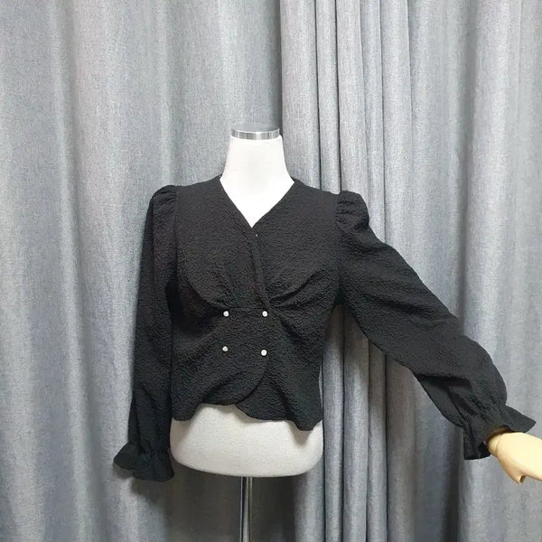 [BUNJANG] Black Wrinkle Blouse / 블랙 링클 블라우스