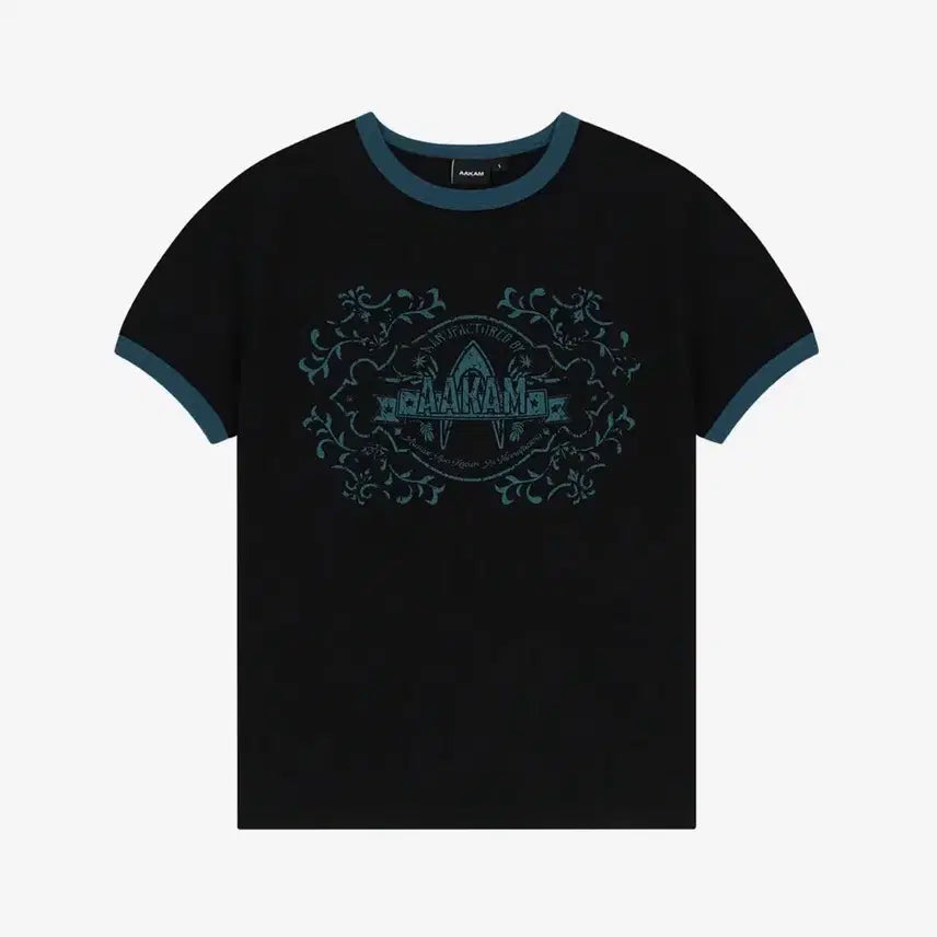 [BUNJANG] AKAM Stamp Printed Ringer Top (Black) / 아캄 반팔티 Stamp Printed Ringer Top (Black)