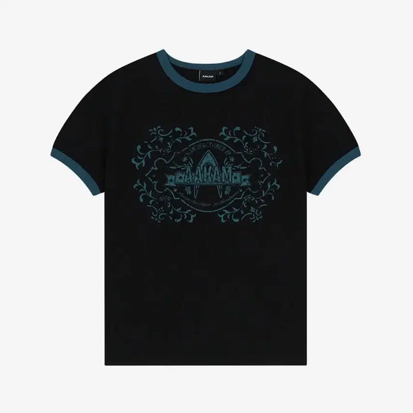 [BUNJANG] AKAM Stamp Printed Ringer Top (Black) / 아캄 반팔티 Stamp Printed Ringer Top (Black)