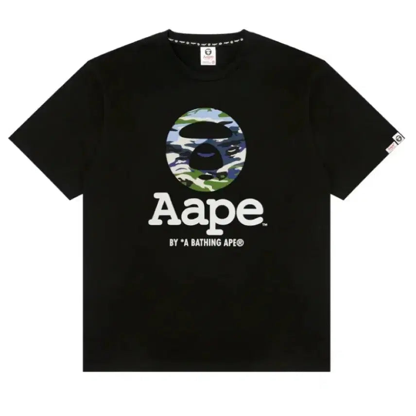 [BUNJANG] AAPE Multi Camo Logo Short Sleeve T-Shirt - Black, Size S / 문페이스 멀티 카모 로고 반소매 티셔츠 - 블랙 S
