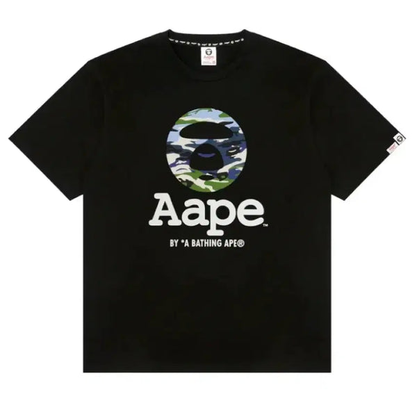 [BUNJANG] AAPE Multi Camo Logo Short Sleeve T-Shirt - Black, Size S / 문페이스 멀티 카모 로고 반소매 티셔츠 - 블랙 S