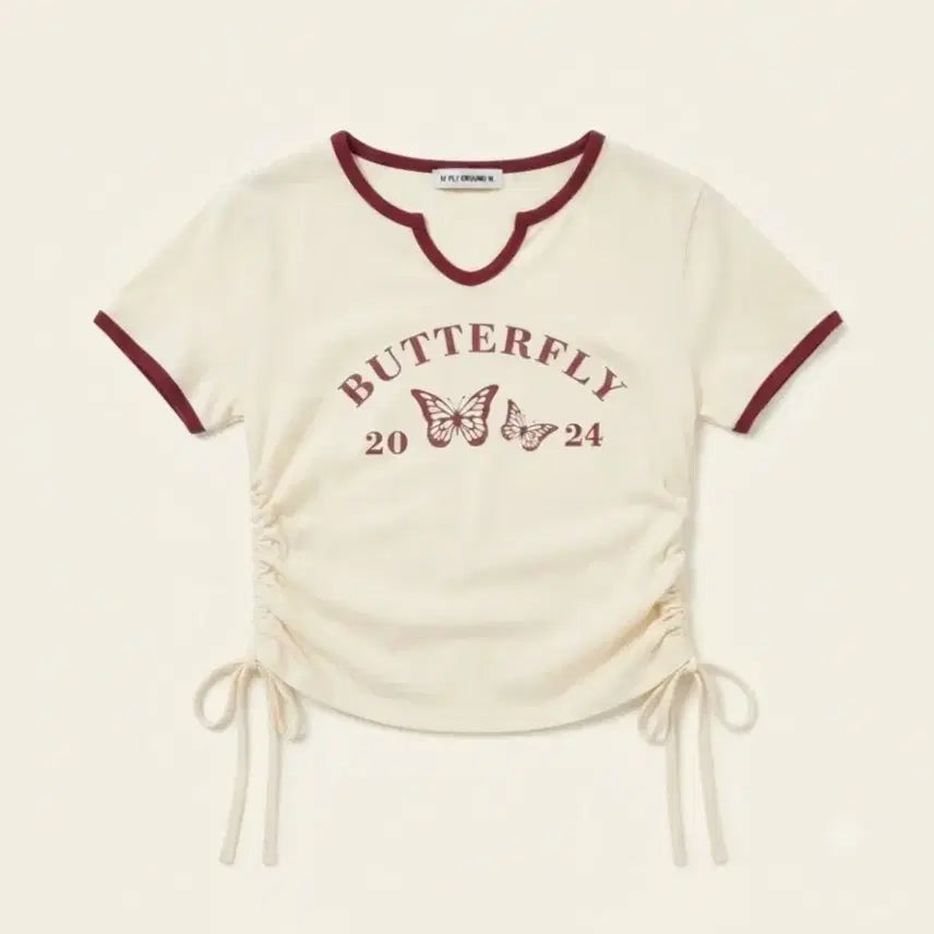 [BUNJANG] M Playground Butterfly Crop T-Shirt Ivory / M플레이그라운드 나비 크롭티 아이보리