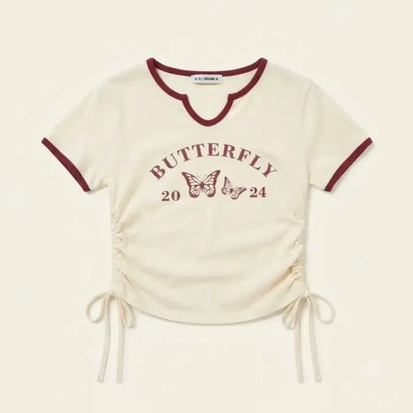 [BUNJANG] M Playground Butterfly Crop T-Shirt Ivory / M플레이그라운드 나비 크롭티 아이보리
