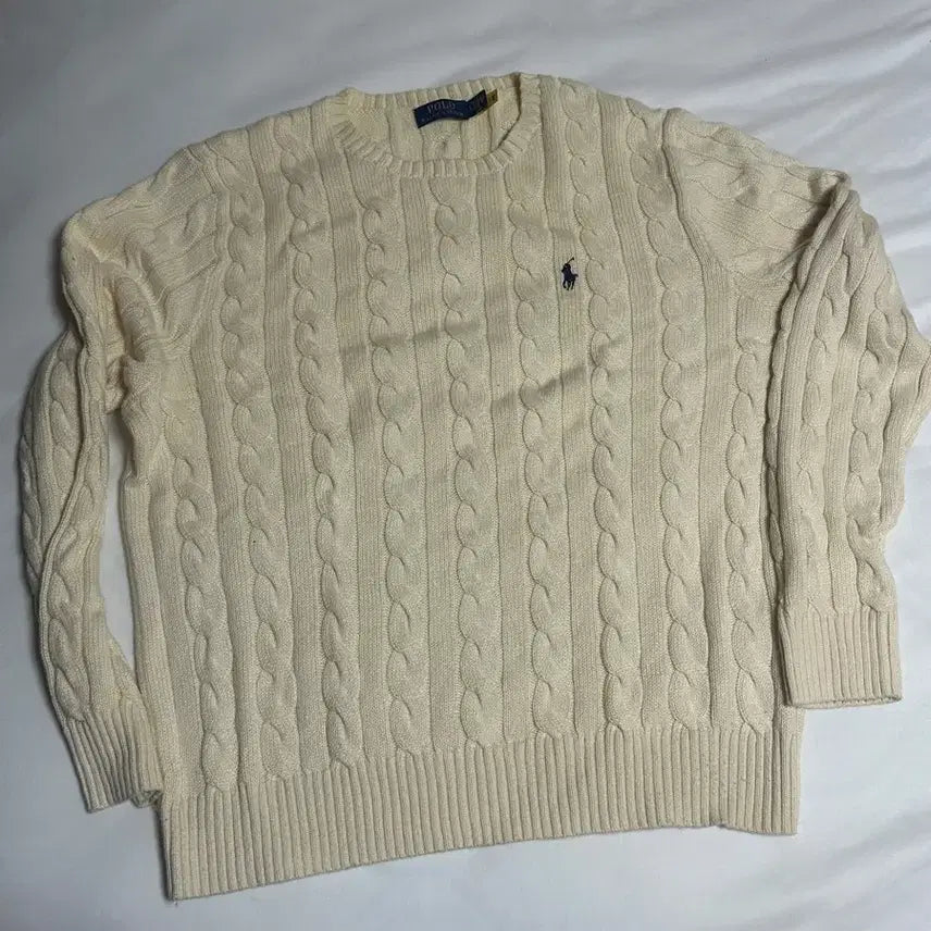 [BUNJANG] Polo Ralph Lauren Cable Knit Sweater Ivory L / 폴로 랄프로렌 케이블 니트 아이보리 L