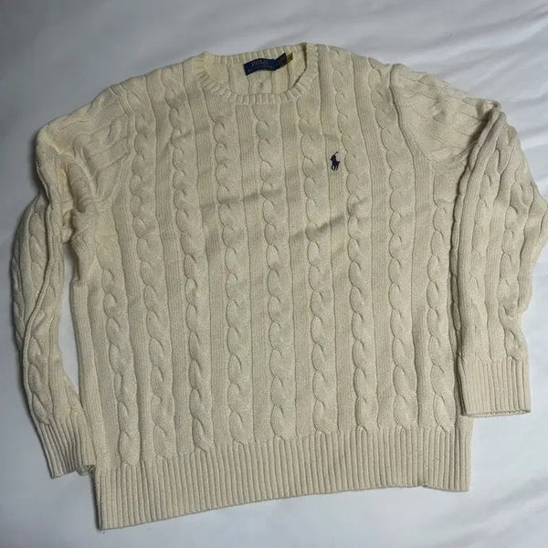 [BUNJANG] Polo Ralph Lauren Cable Knit Sweater Ivory L / 폴로 랄프로렌 케이블 니트 아이보리 L