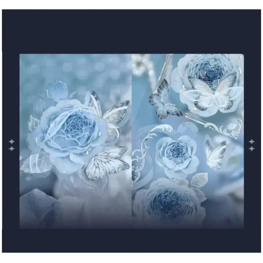 [BUNJANG] Butterfly and Rose Blue PET Material Tape Cut / [해외마테] 나비와장미 블루 pet 마테컷 소분컷