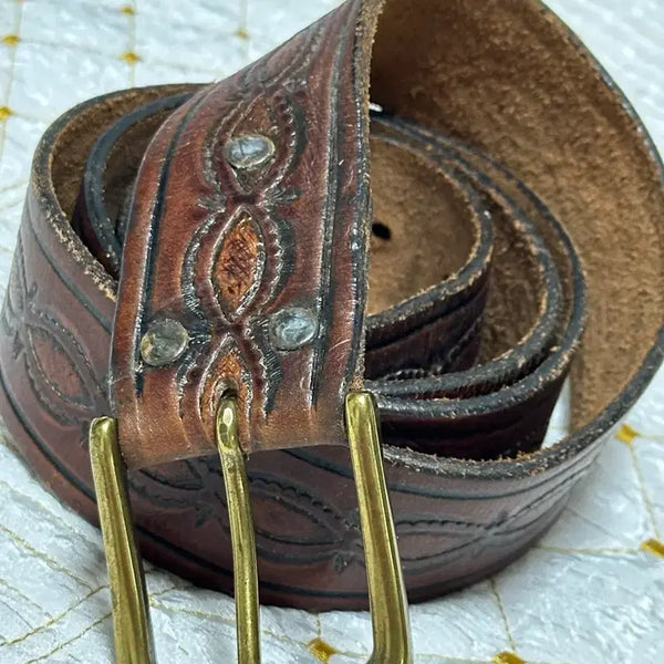 [BUNJANG] Vintage Genuine Leather Belt Brown 42-inch / 빅사이즈 빈티지 통가죽 벨트 브라운 42인치