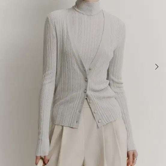 [BUNJANG] SIE Ribbed V-Neck Cardigan Silver Grey Size 2 / 시에 보브 가디건 실버그레이2