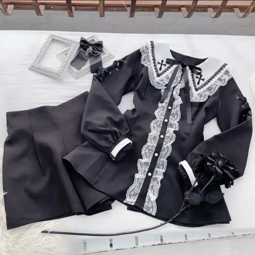 [BUNJANG] Mars Cross Embroidery Sailor Setup Black / 마즈 ma*rs 크로스자수세일러셋업 블랙
