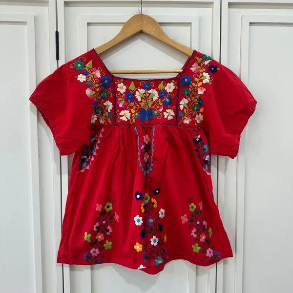 [BUNJANG] Vintage Mexican Flower Embroidered Blouse / 빈티지 멕시칸 플라워 자수 블라우스
