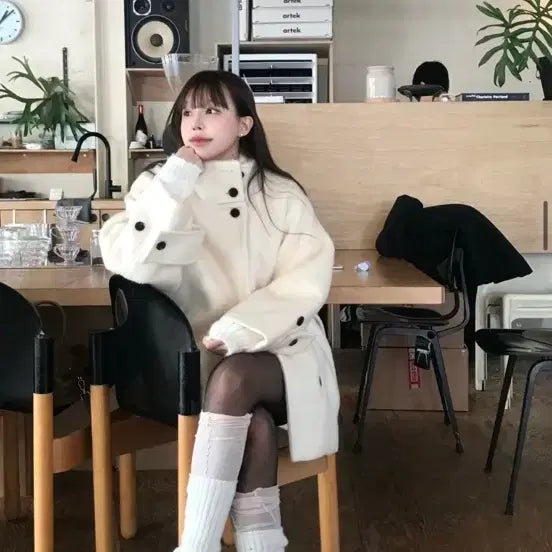 [BUNJANG] Cloud Emotion Heavy Wool High-Neck Half Coat (Strap Set) / 클라우드이모션 [ 솜다 PICK /헤비 울 X 3 ] 트리앙 WOOL 하이넥 하프 CT ( 스트랩 SET )겨울 코트