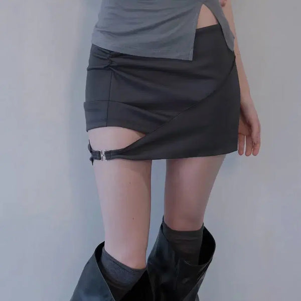 [BUNJANG] DEMEO Contour Strap Mini Skirt / 데미오 컨투어 스트랩 미니 스커트