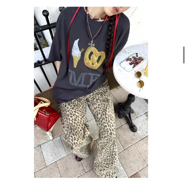 [BUNJANG] Lucky Chouette Low-Rise Leopard Denim Pants (Beige) / 럭키슈에뜨 Low-Rise Leopard Denim Pants (beige)