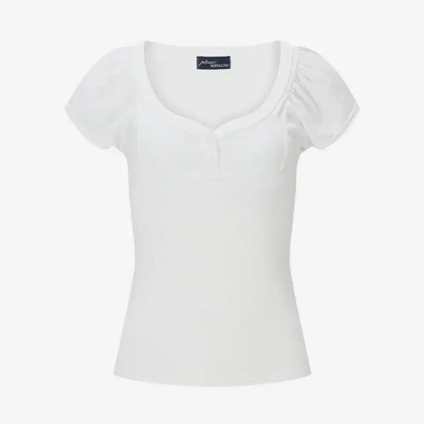 [BUNJANG] Please Follow Sia Button Shirring Short Sleeve Top White / 플리즈노팔로우 Sia Button Shirring Short Sleeve Top White