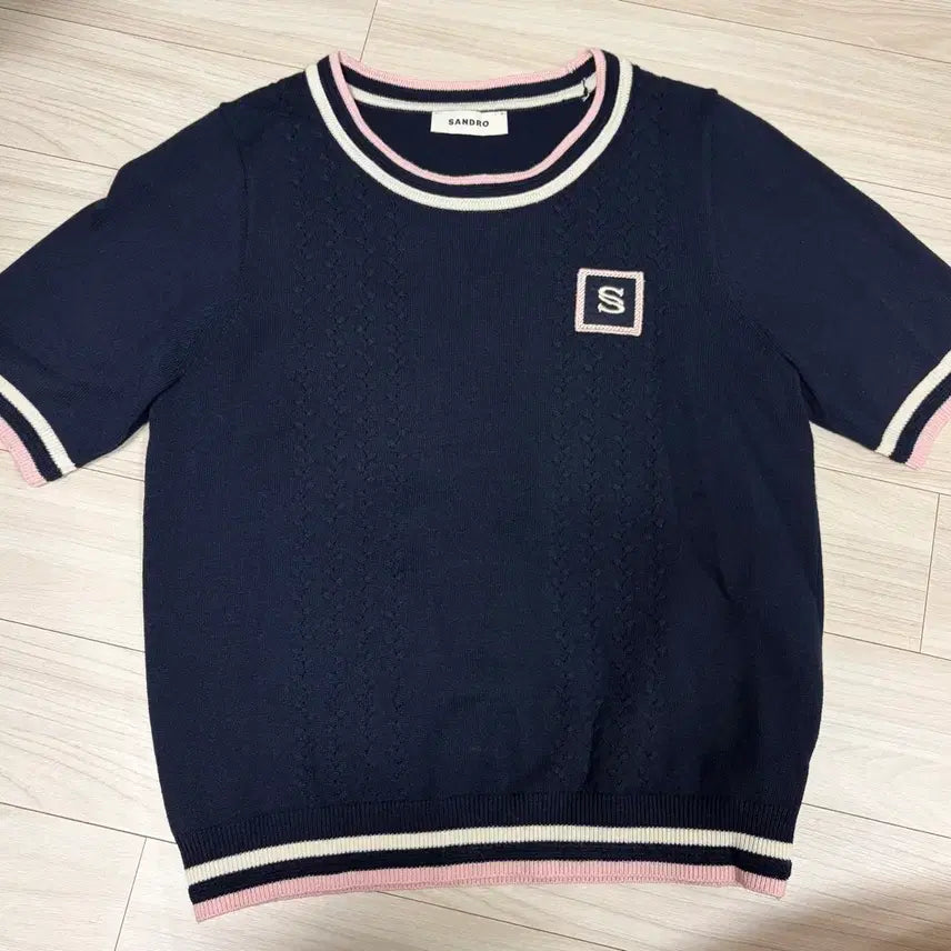 [BUNJANG] Sandro Navy Short Sleeve Knit / 산드로 네이비 반팔니트