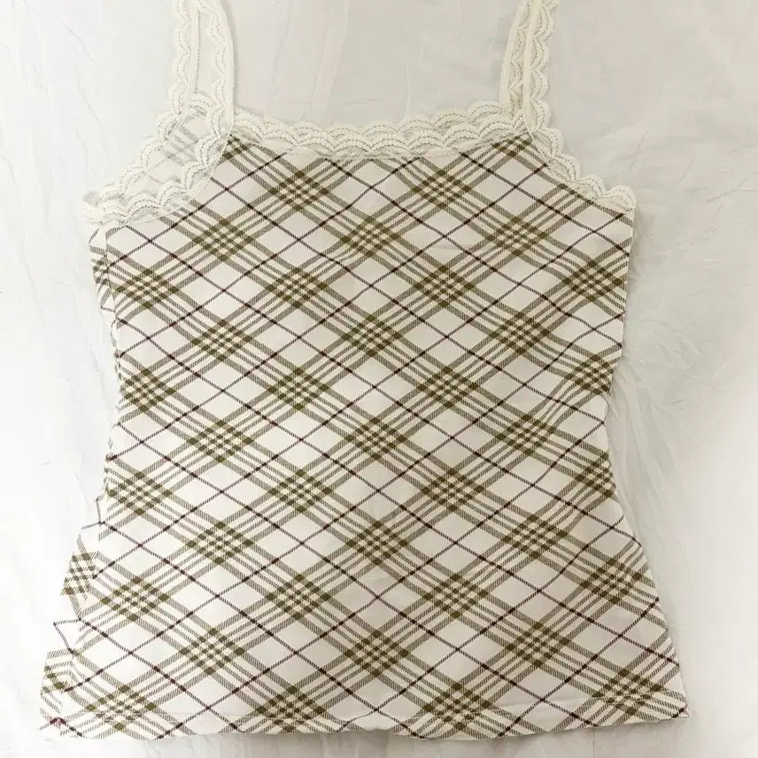 [BUNJANG] Vintage Check Lace Cami Top / 빈티지 체크 레이스 나시