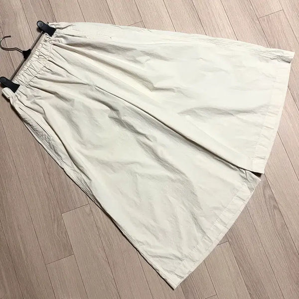 [BUNJANG] JePyung Riric Cotton Nylon Wide Banding Cropped Pants Cream Ivory / 제평 리리끄 바스락 와이드 밴딩 팬츠 크롭 통바지 치마바지 큐롯팬츠 크림아이보리