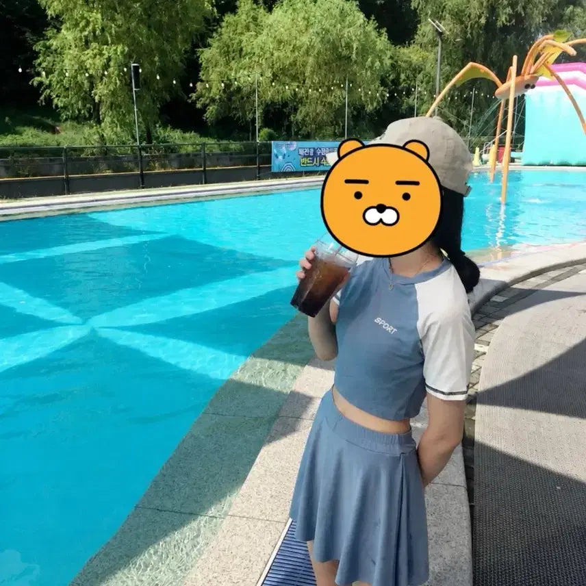 [BUNJANG] Women's Two-Piece Swimsuit Set Crop Top Skirt Pants / 여성투피스 수영복 크롭탑 치마바지세트 체형커버
