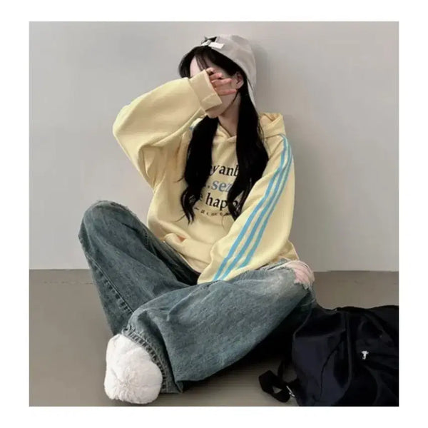 [BUNJANG] Lemon Yellow Fleece Lined Hooded Sweatshirt (Free Size) / 레몬색 융 기모 후드티 (프리사이즈)