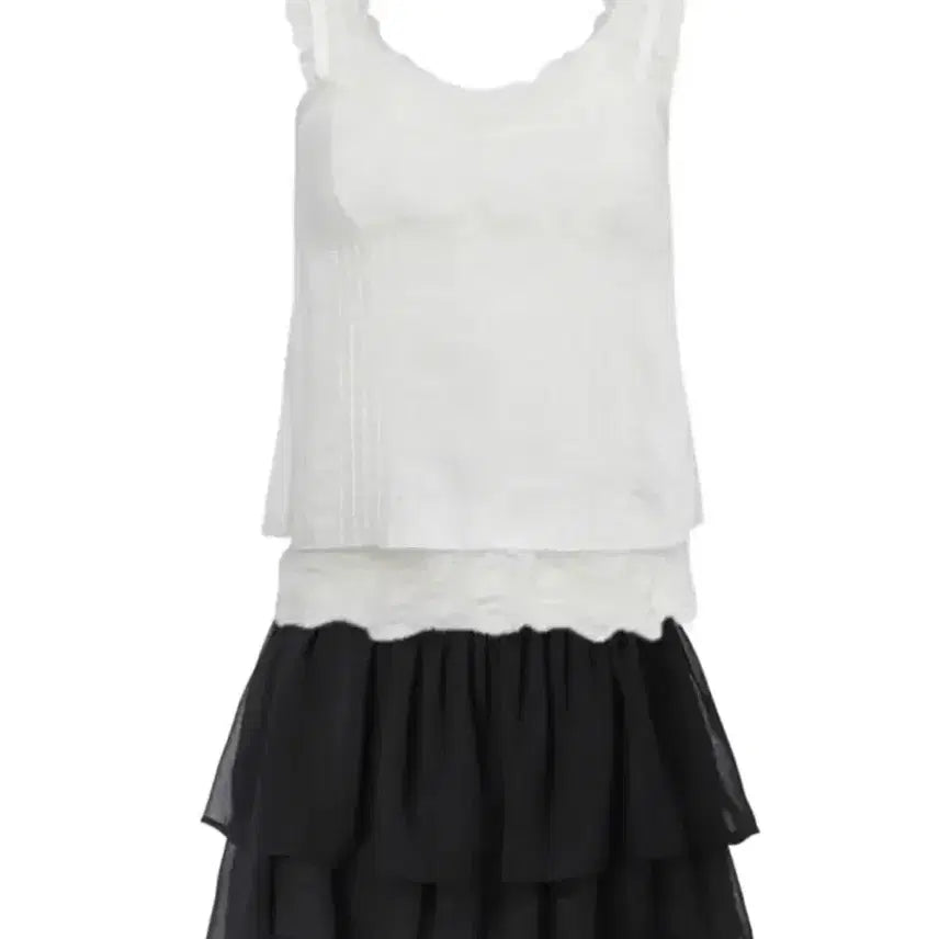 [BUNJANG] 3times Notes Layered Top + Swan Chiffon Skirt M / 쓰리타임즈 노츠 레이어드 탑+스완 쉬폰 스커트 M