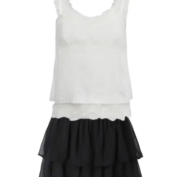 [BUNJANG] 3times Notes Layered Top + Swan Chiffon Skirt M / 쓰리타임즈 노츠 레이어드 탑+스완 쉬폰 스커트 M