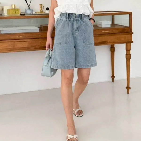 [BUNJANG] Plus Size Stretch Denim Shorts XL / 빅사이즈 밴딩 데님반바지XL 새상품(33까지)