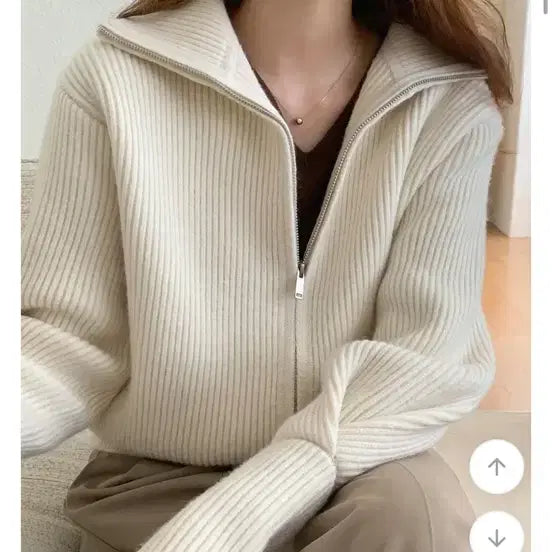 [BUNJANG] Edmore Ribbed Knit Zip-Up Flat White / 에드모어 골지 니트집업 플랫 화이트
