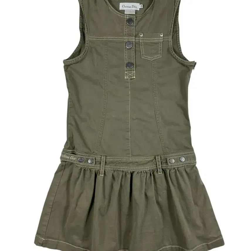 [BUNJANG] Christian Dior Utility Dress Khaki Cotton Twill CD Logo Button Belted Skirt / 크리스찬 디올 유틸리티 원피스