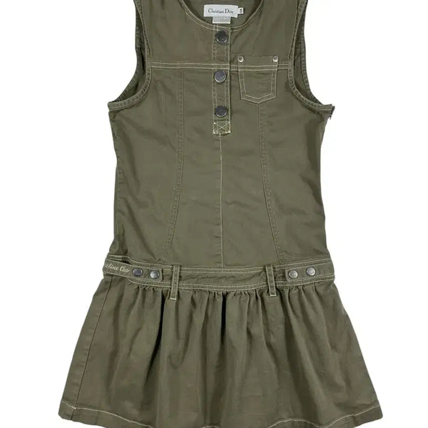 [BUNJANG] Christian Dior Utility Dress Khaki Cotton Twill CD Logo Button Belted Skirt / 크리스찬 디올 유틸리티 원피스