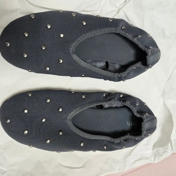 [BUNJANG] Zara Studded Flat Shoes Dark Grey / 자라 스터드 플랫 슈즈 다크 그레이